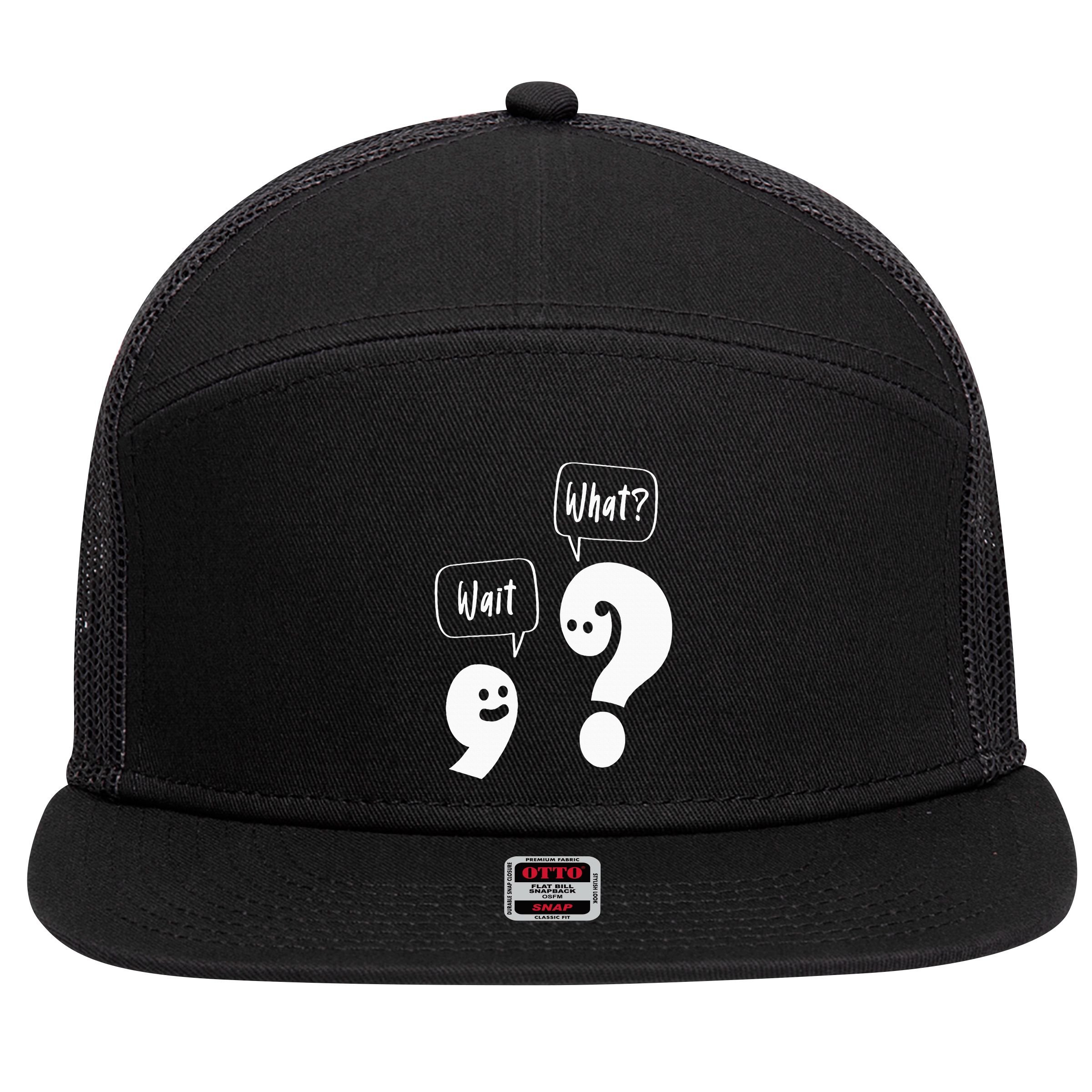 Wait. What Grammar Pun Punctuation Joke English Teacher 7 Panel Mesh Trucker Snapback Hat