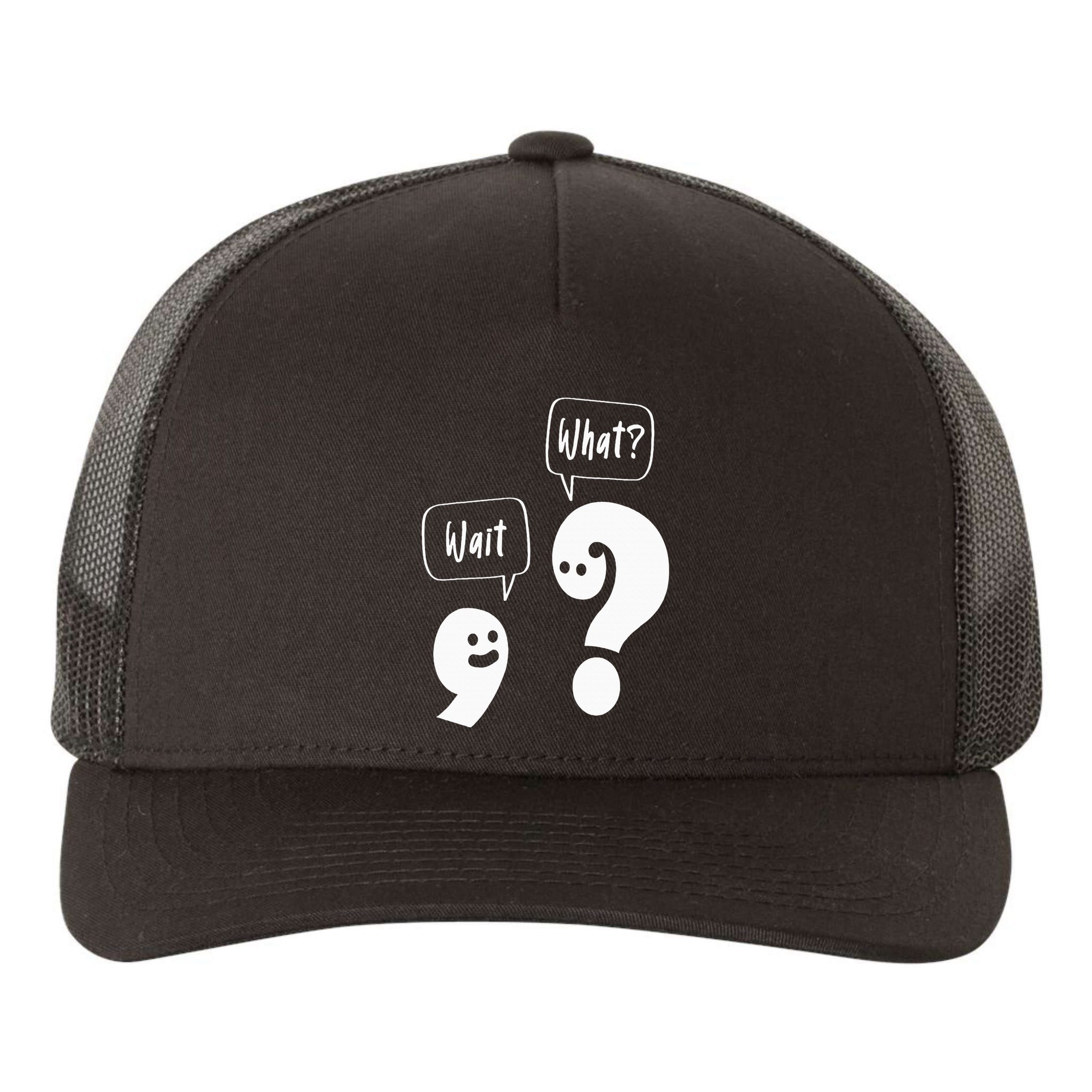 Wait. What Grammar Pun Punctuation Joke English Teacher Yupoong Adult 5-Panel Trucker Hat