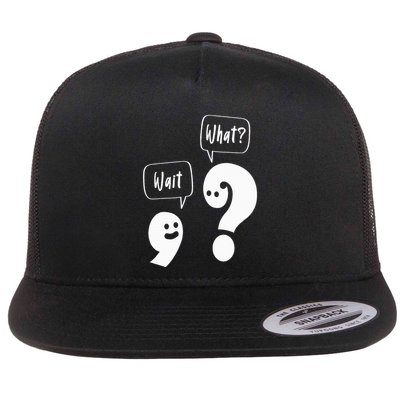Wait. What Grammar Pun Punctuation Joke English Teacher Flatbill Hat
