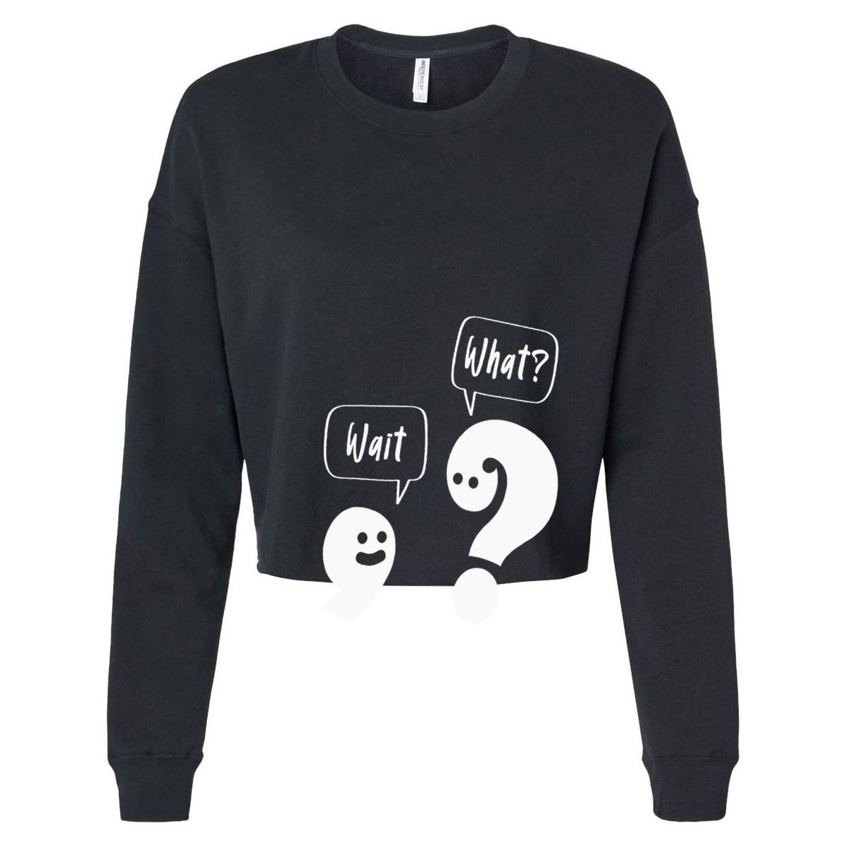 Wait. What Grammar Pun Punctuation Joke English Teacher Cropped Pullover Crew
