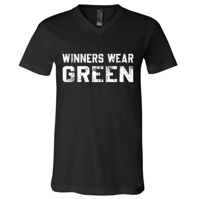 Winners Wear Green Team Spirit Game Competition Color War V-Neck T-Shirt