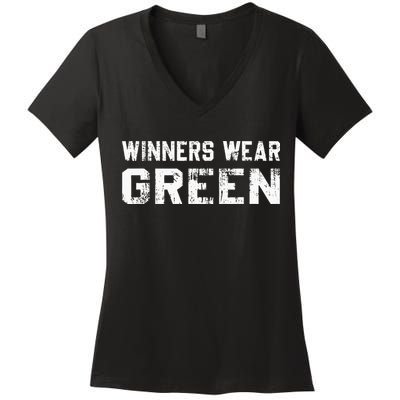 Winners Wear Green Team Spirit Game Competition Color War Women's V-Neck T-Shirt