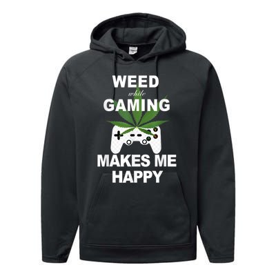 Weed While Gaming Cool Weed Lover Gamer Performance Fleece Hoodie