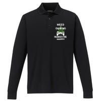 Weed While Gaming Cool Weed Lover Gamer Performance Long Sleeve Polo