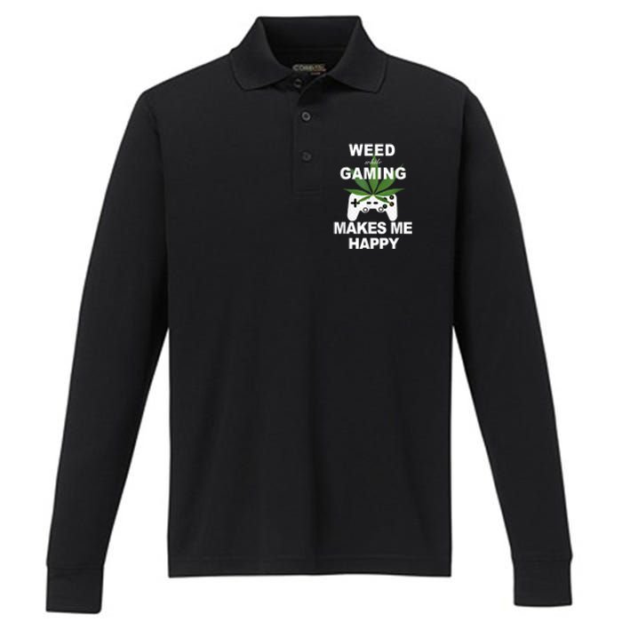 Weed While Gaming Cool Weed Lover Gamer Performance Long Sleeve Polo