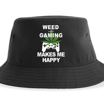 Weed While Gaming Cool Weed Lover Gamer Sustainable Bucket Hat