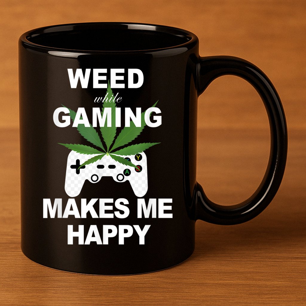 Weed While Gaming Cool Weed Lover Gamer 11oz C Handle Ceramic Mug