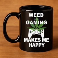 Weed While Gaming Cool Weed Lover Gamer 11oz C Handle Ceramic Mug