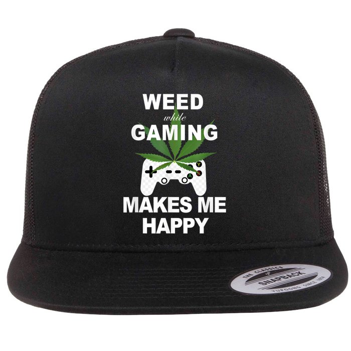 Weed While Gaming Cool Weed Lover Gamer Flat Bill Trucker Hat