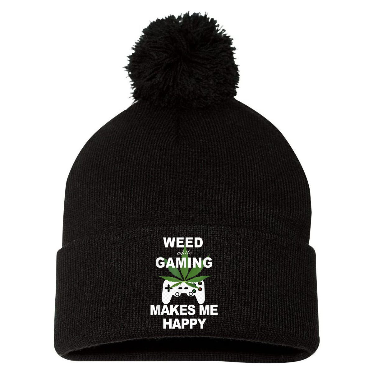 Weed While Gaming Cool Weed Lover Gamer Pom Pom 12in Knit Beanie