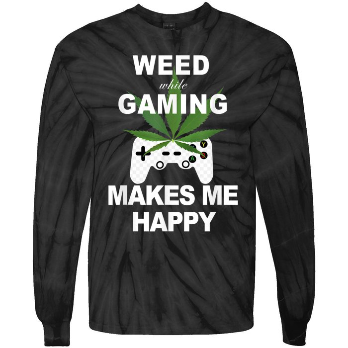 Weed While Gaming Cool Weed Lover Gamer Tie-Dye Long Sleeve Shirt