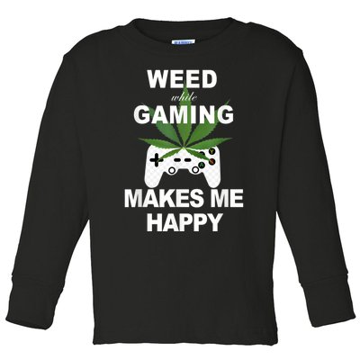 Weed While Gaming Cool Weed Lover Gamer Toddler Long Sleeve Shirt