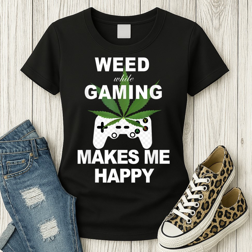 Weed While Gaming Cool Weed Lover Gamer Womens T-Shirt
