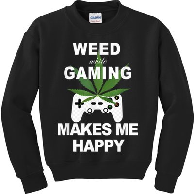 Weed While Gaming Cool Weed Lover Gamer Kids Sweatshirt