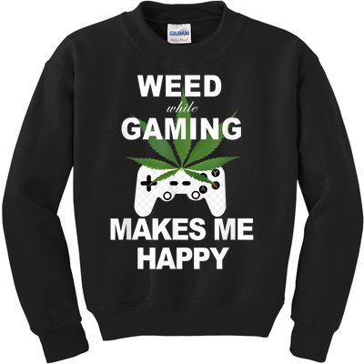 Weed While Gaming Cool Weed Lover Gamer Kids Sweatshirt