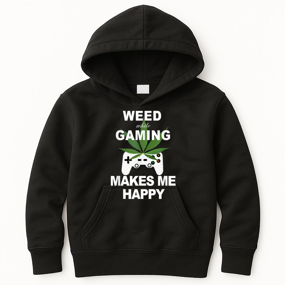Weed While Gaming Cool Weed Lover Gamer Kids Hoodie