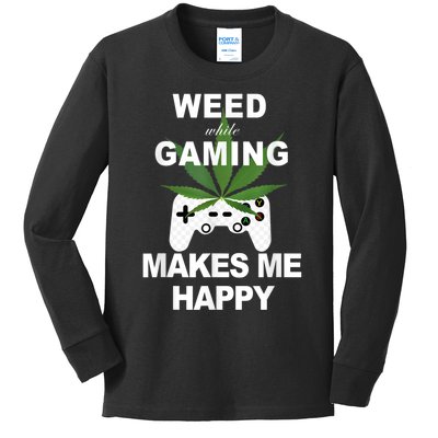 Weed While Gaming Cool Weed Lover Gamer Kids Long Sleeve Shirt