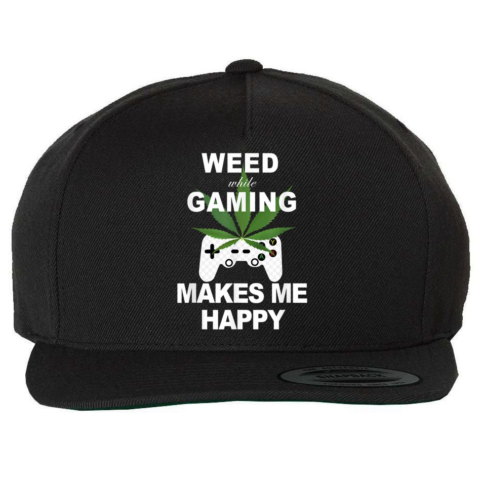 Weed While Gaming Cool Weed Lover Gamer Wool Snapback Cap