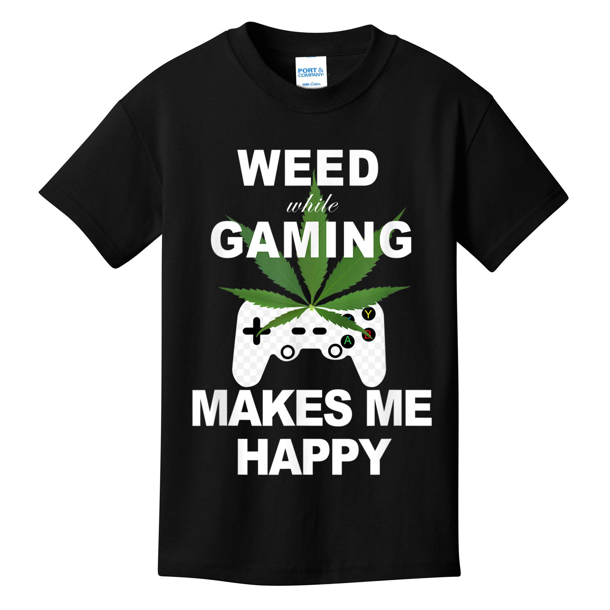Weed While Gaming Cool Weed Lover Gamer Kids T-Shirt