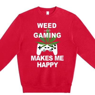 Weed While Gaming Cool Weed Lover Gamer Premium Crewneck Sweatshirt