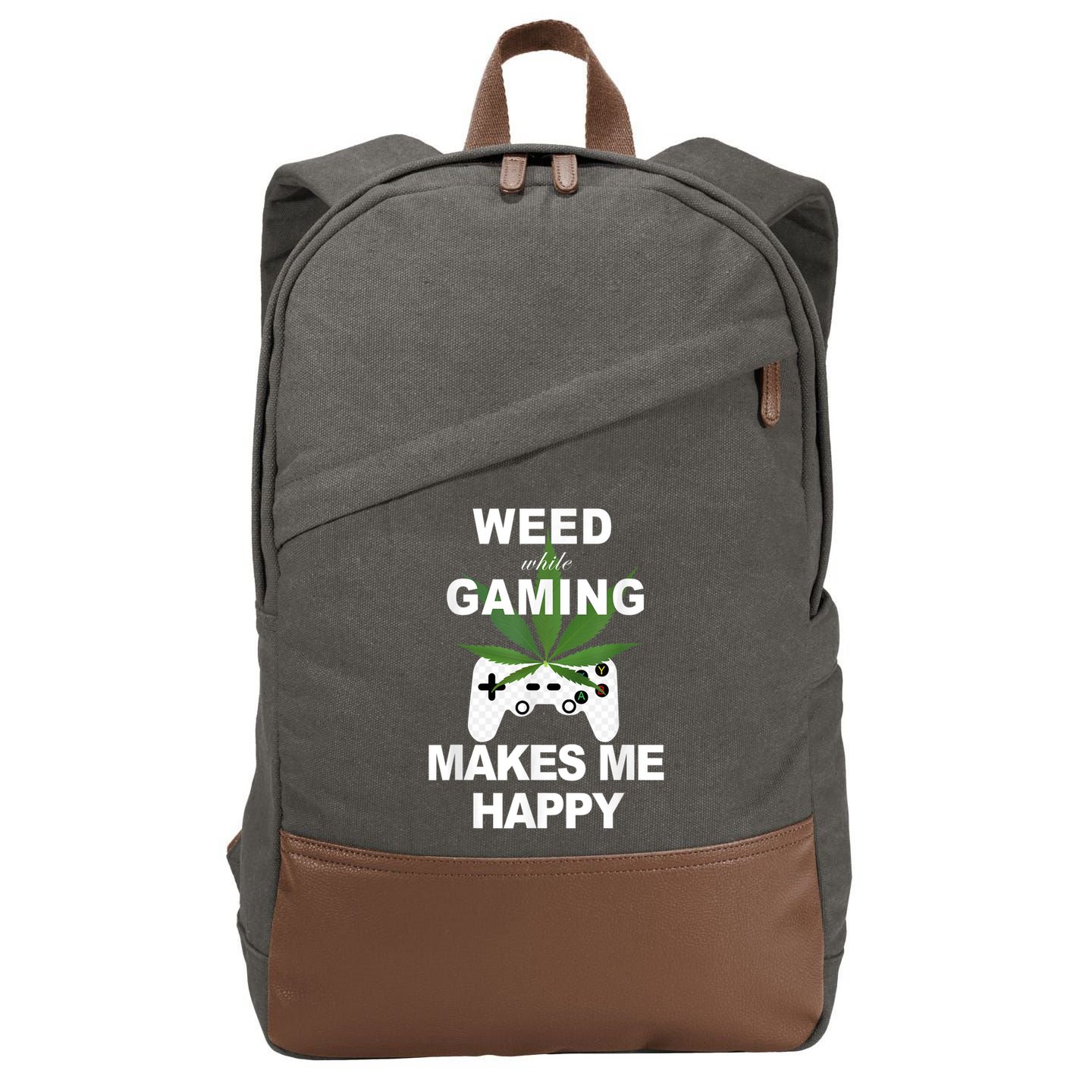 Weed While Gaming Cool Weed Lover Gamer Cotton Canvas Backpack