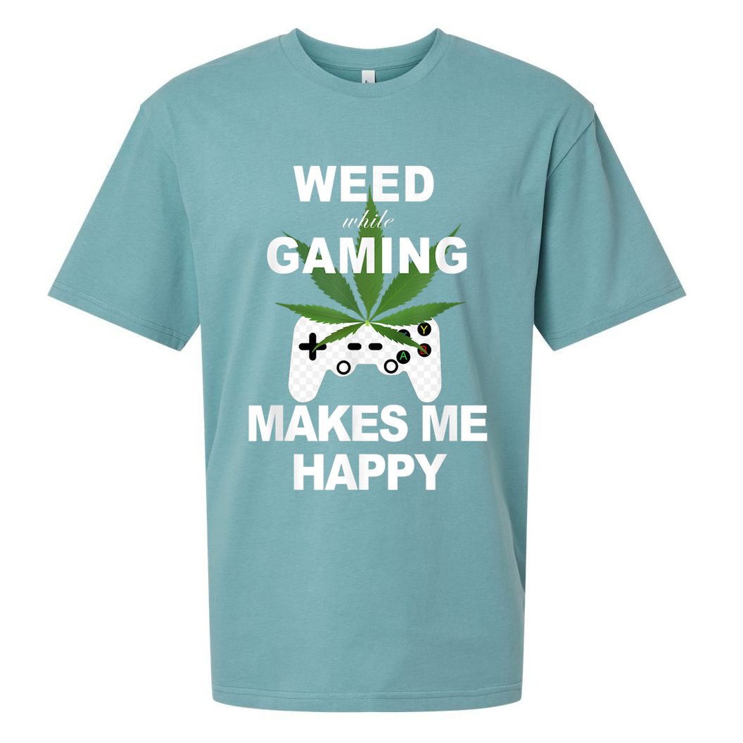Weed While Gaming Cool Weed Lover Gamer Sueded Cloud Jersey T-Shirt