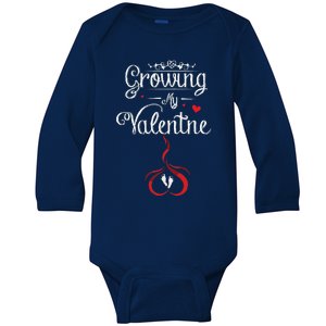 Womens Women's Growing My Valentine Pregnancy Announcement Gift Baby Long Sleeve Bodysuit