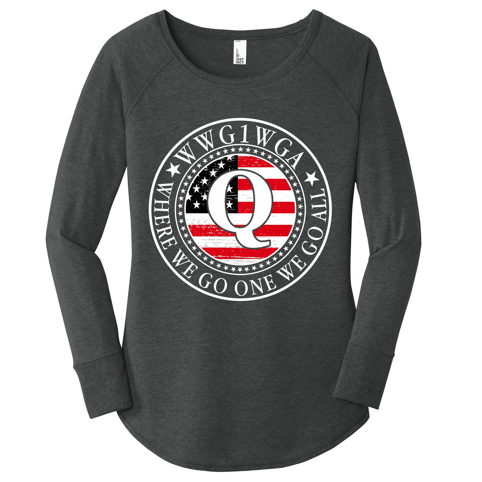 WWG1WGA Qanon Flag Emblem Women's Perfect Tri Tunic Long Sleeve Shirt