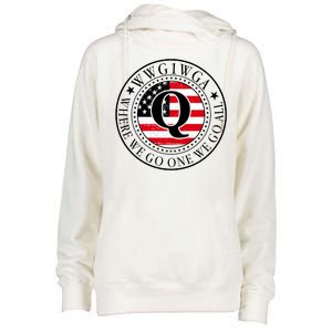 WWG1WGA Qanon Flag Emblem Womens Funnel Neck Pullover Hood