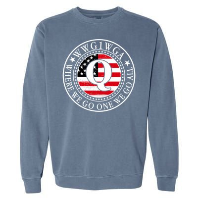 WWG1WGA Qanon Flag Emblem Garment-Dyed Sweatshirt