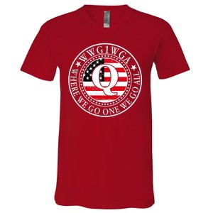 WWG1WGA Qanon Flag Emblem V-Neck T-Shirt