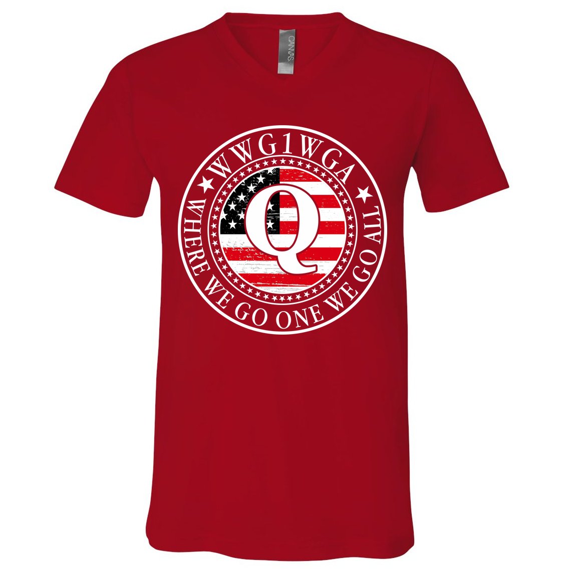 WWG1WGA Qanon Flag Emblem V-Neck T-Shirt