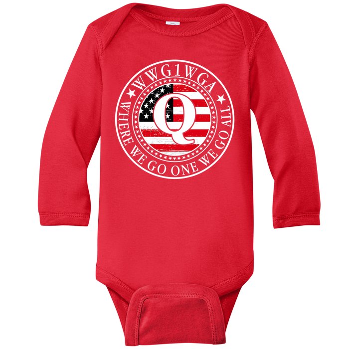 WWG1WGA Qanon Flag Emblem Baby Long Sleeve Bodysuit