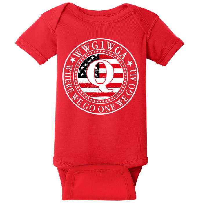 WWG1WGA Qanon Flag Emblem Baby Bodysuit