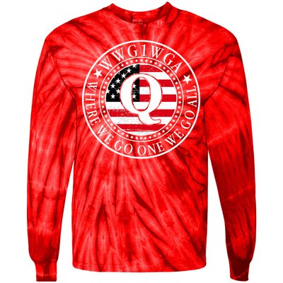 WWG1WGA Qanon Flag Emblem Tie-Dye Long Sleeve Shirt