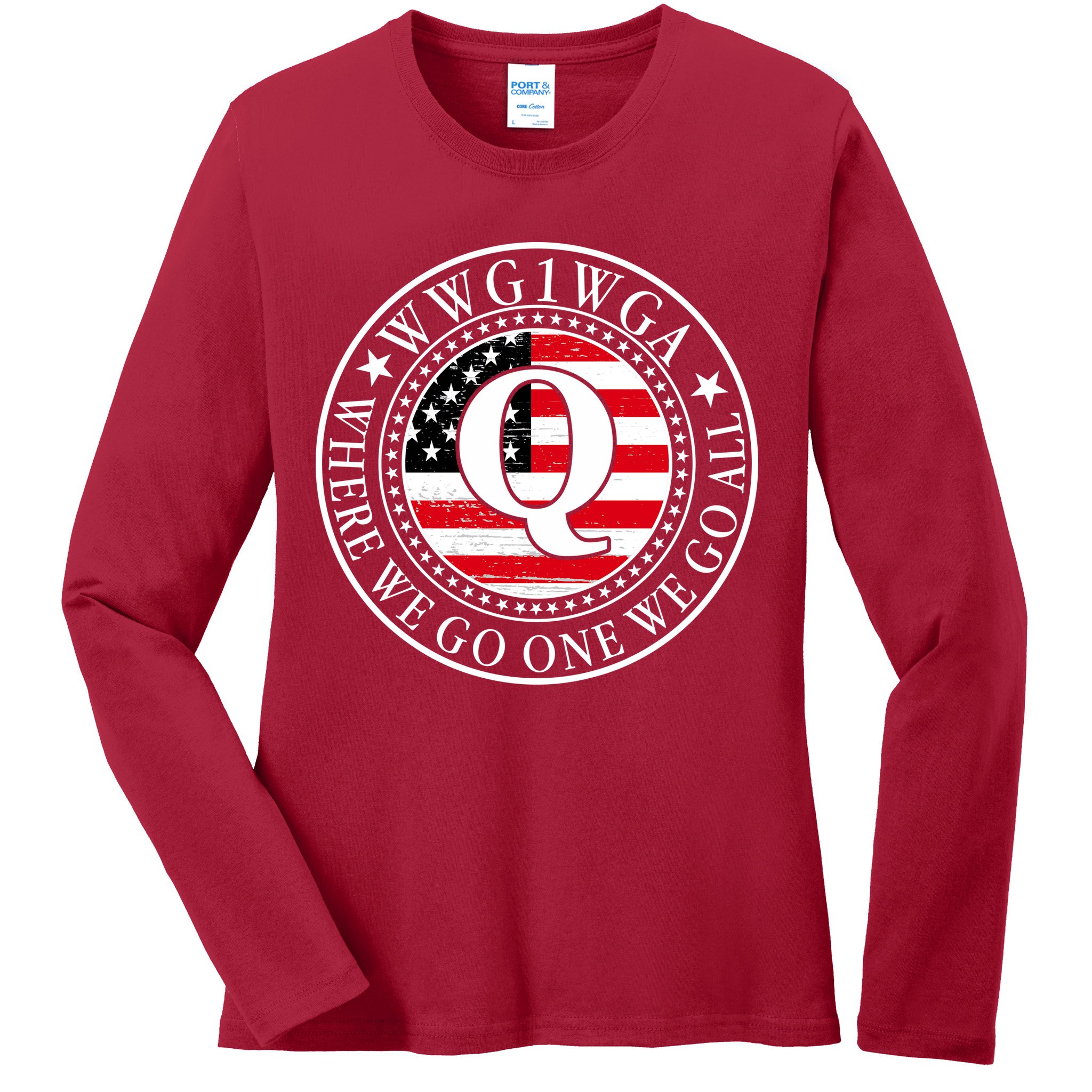 WWG1WGA Qanon Flag Emblem Ladies Long Sleeve Shirt