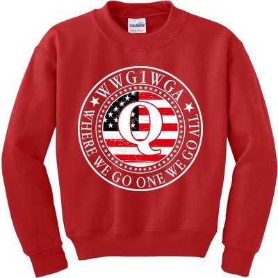 WWG1WGA Qanon Flag Emblem Kids Sweatshirt