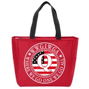 WWG1WGA Qanon Flag Emblem Zip Tote Bag