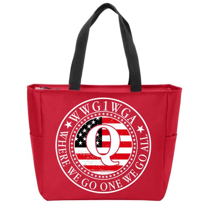 WWG1WGA Qanon Flag Emblem Zip Tote Bag