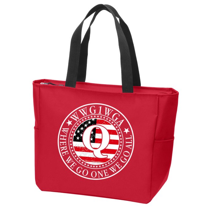 WWG1WGA Qanon Flag Emblem Zip Tote Bag