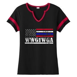 WWG1WGA Qanon Political Conspiracy Ladies Halftime Notch Neck Tee