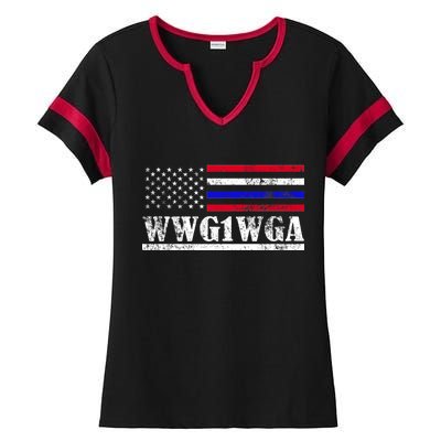 WWG1WGA Qanon Political Conspiracy Ladies Halftime Notch Neck Tee