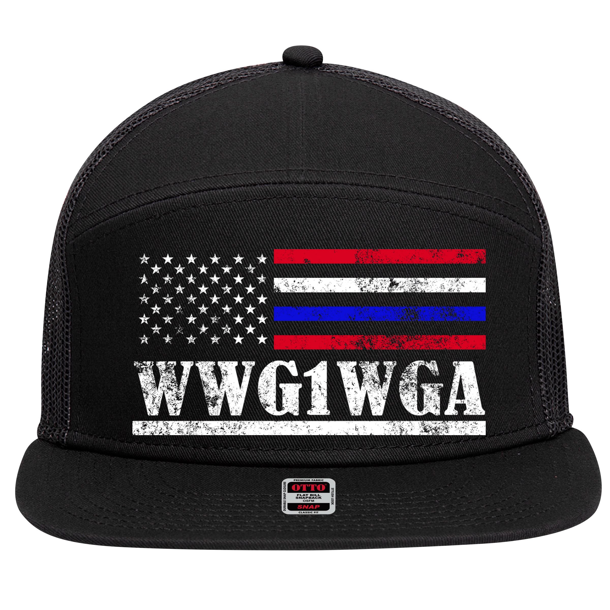 WWG1WGA Qanon Political Conspiracy 7 Panel Mesh Trucker Snapback Hat