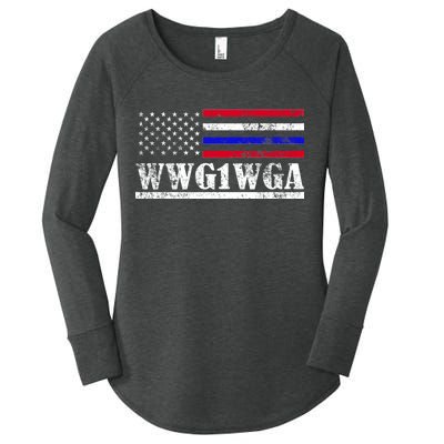 WWG1WGA Qanon Political Conspiracy Women's Perfect Tri Tunic Long Sleeve Shirt