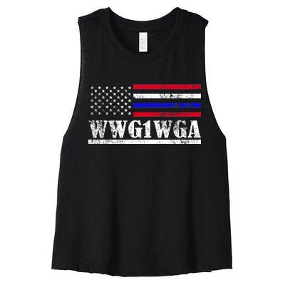 WWG1WGA Qanon Political Conspiracy Women's Racerback Cropped Tank