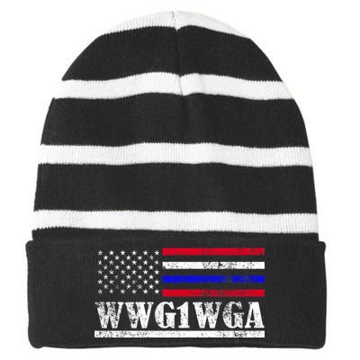 WWG1WGA Qanon Political Conspiracy Striped Beanie with Solid Band