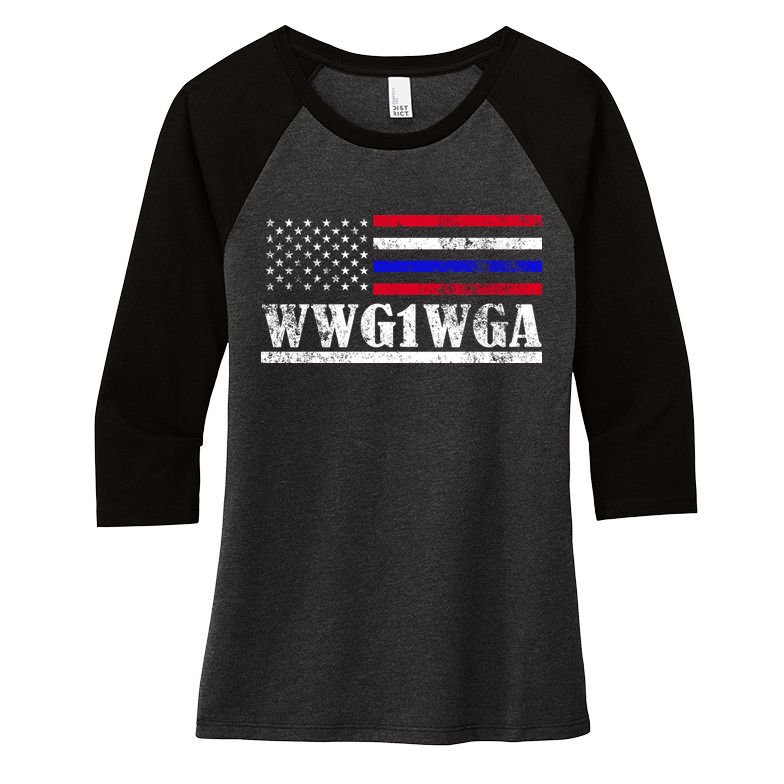 WWG1WGA Qanon Political Conspiracy Women's Tri-Blend 3/4-Sleeve Raglan Shirt