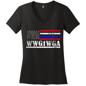 WWG1WGA Qanon Political Conspiracy Women's V-Neck T-Shirt