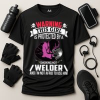 Welder Welding Girlfriend Warning This Girl Is Protected By Premium Cooling Performance Crew T-Shirt