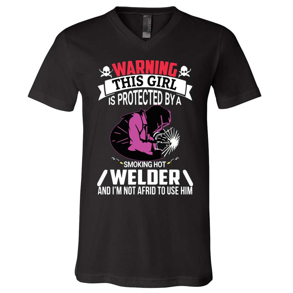 Welder Welding Girlfriend Warning This Girl Is Protected By Premium V-Neck T-Shirt